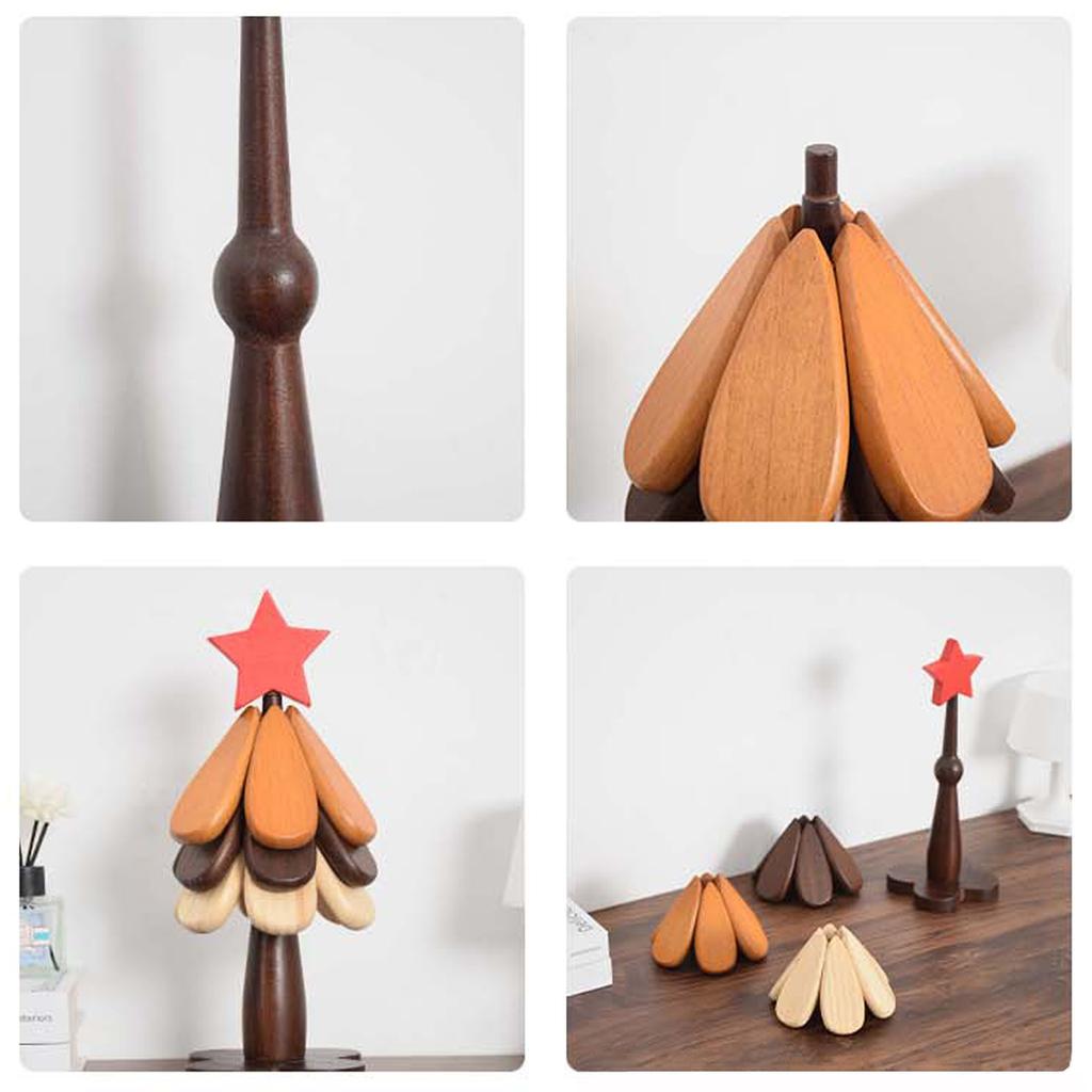 Wood Tree Trivet Set 3 Wooden Trivets and 1 Stand Tree Shape Coaster Set for Kitchen