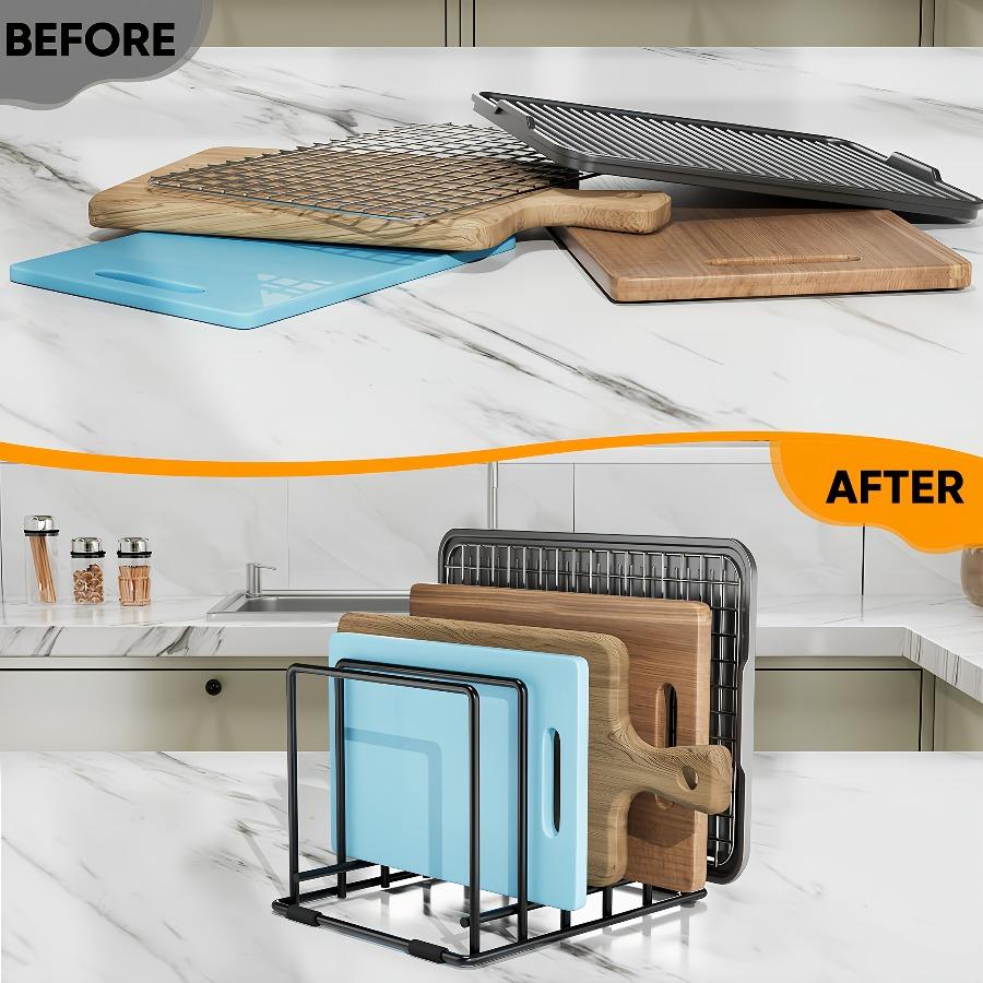5-Slot Baking Tray Rack | Iron, Varnished End, Non-Slip Feet, Suitable for Kitchen Cabinets or Countertops, Multipurpose Use