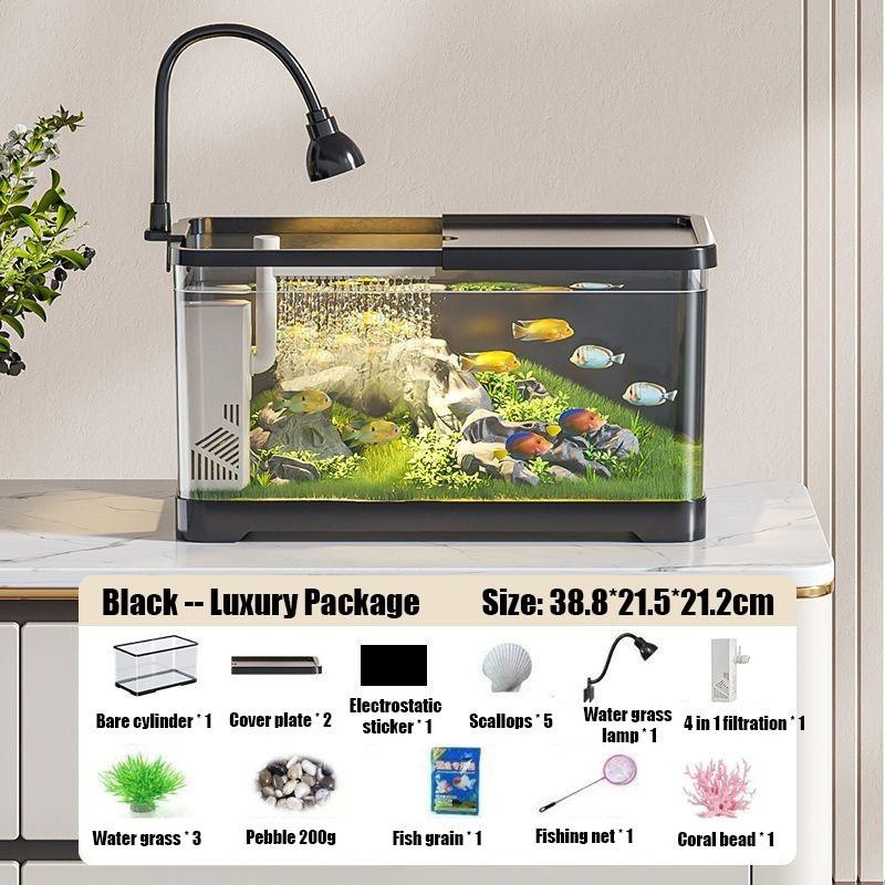 360° HD Aquarium Fish Tank Household Landscape Design Lazy Fish Tank Set Desktop Fish Aquarium Filter