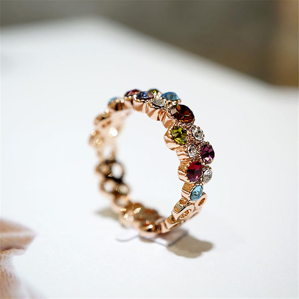 Luxury Female Blue Red Rainbow Zircon Stone Finger Ring Vintage Rose Gold Color Wedding Band Bridal Jewelry For Women