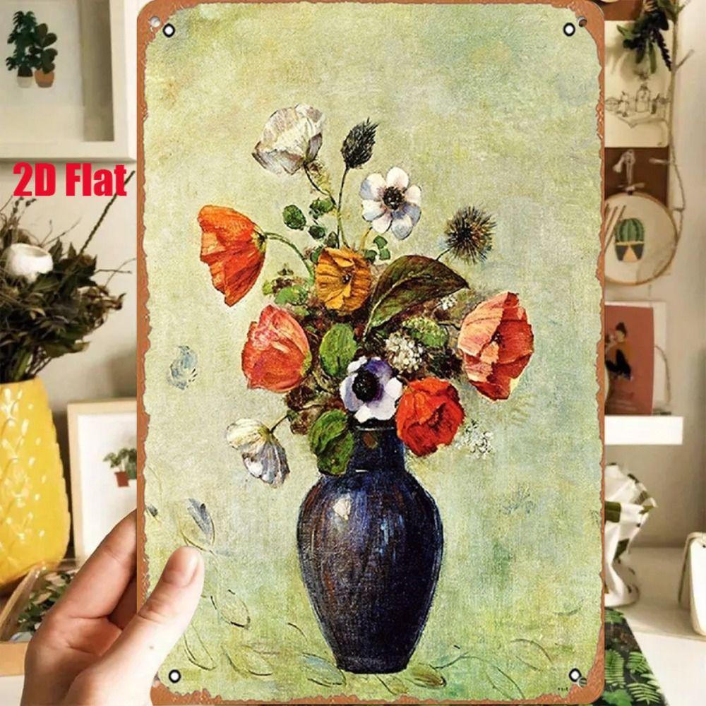 Vintage Metal Wall Poster Teal Rose Teacup 20x30cm Wall Decor