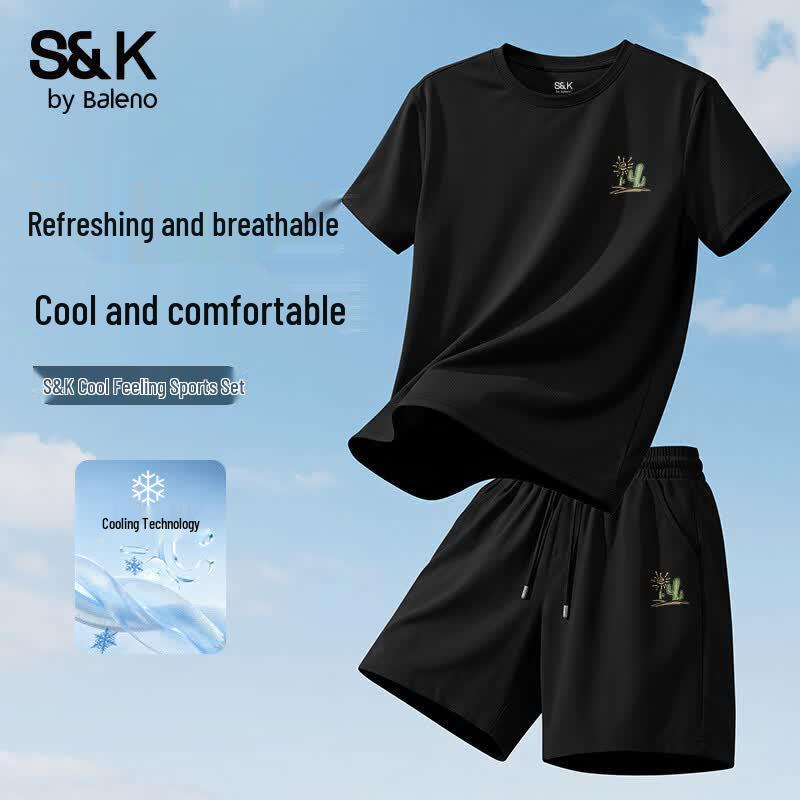 Set pentru Bărbați Baleno S&K Respirabil Mătase de Gheață Tricou și Pantaloni Scurți