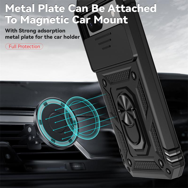 For Google Pixel 8A Case Car Magnetic Holder Ring Phone Case For Google Pixel 8 9 Pro Slide Camera Shockproof Armor Back Cover