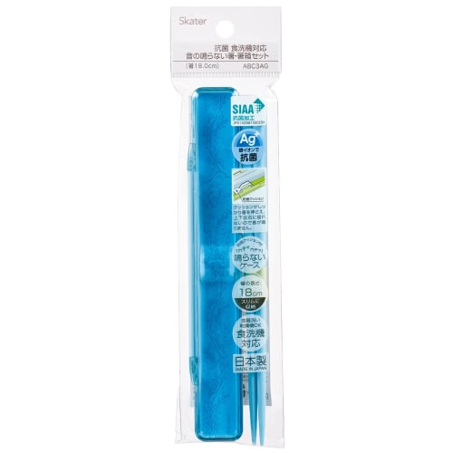 Skater Chopsticks and Chopstick Case Set, Disney Ariel, Turquoise, 18cm, Antibacterial, Adult Size, Made in Japan, ABC3AG-A