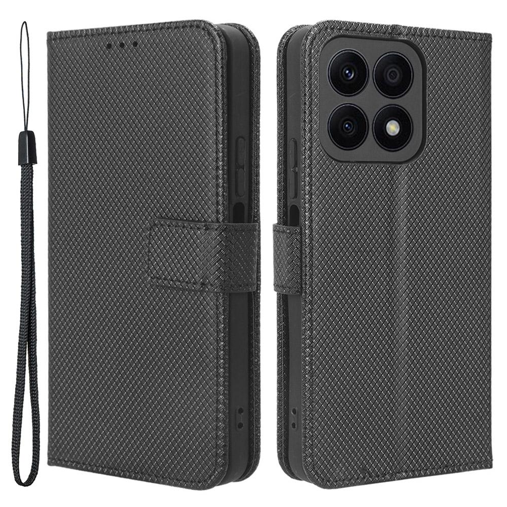 

Для Honor X8a 4G Кошелек Чехол для телефона Алмазная текстура Искусственная кожа Магнитный откидной чехол-подставка Black