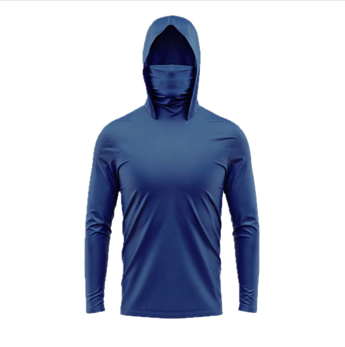 

In Stock UPF50+ Men s Sun Protection Fishing Hoodie with Mask US XL/Asian 3XL темно-синього кольору