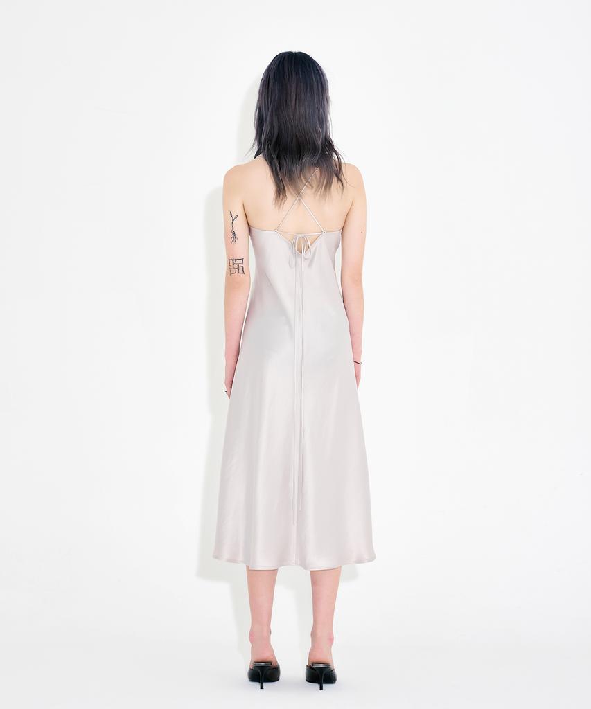 WARDOG Bias-Cut Acetate Drift Slit Dress Ivory