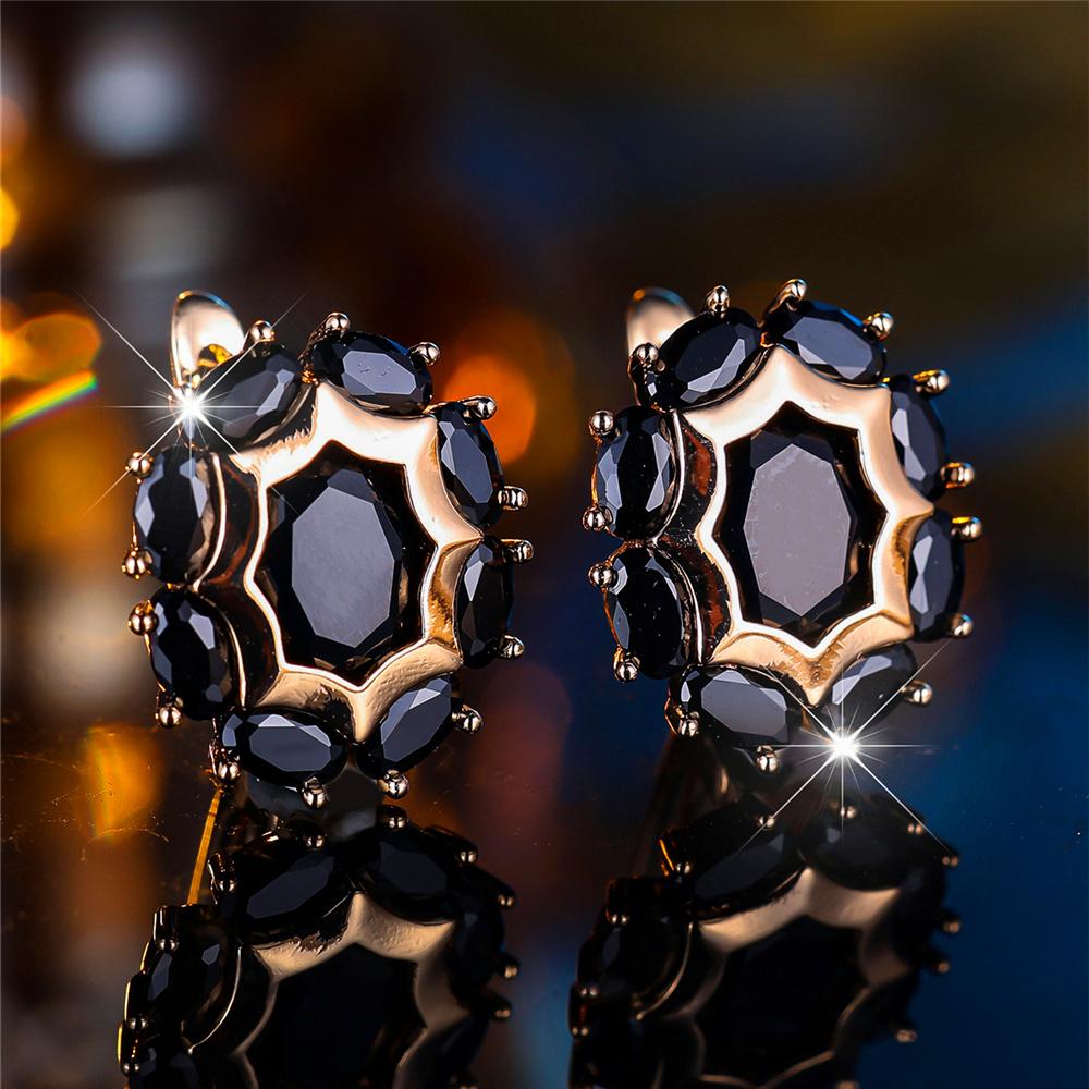 Crystal Green Blue Black Green White Oval Zircon Stone Hoop Earrings For Women  Female Gold Color Wedding Jewelry