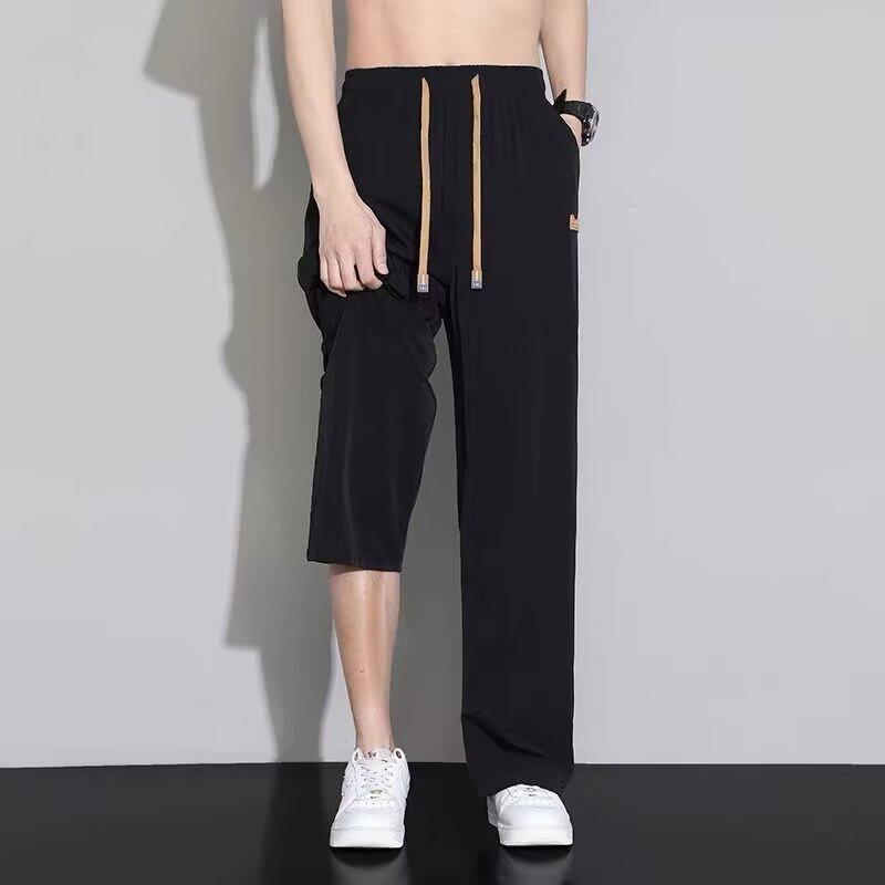 Ice silk straight-leg pants men's summer thin loose sports casual long pants pants wide-leg pants