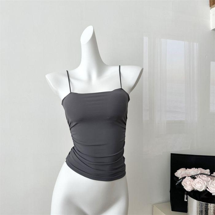 

Топ-слинг женский с красивыми бретелями и нагрудными подушечками, с плиссированным дизайном и облегающий one size серый