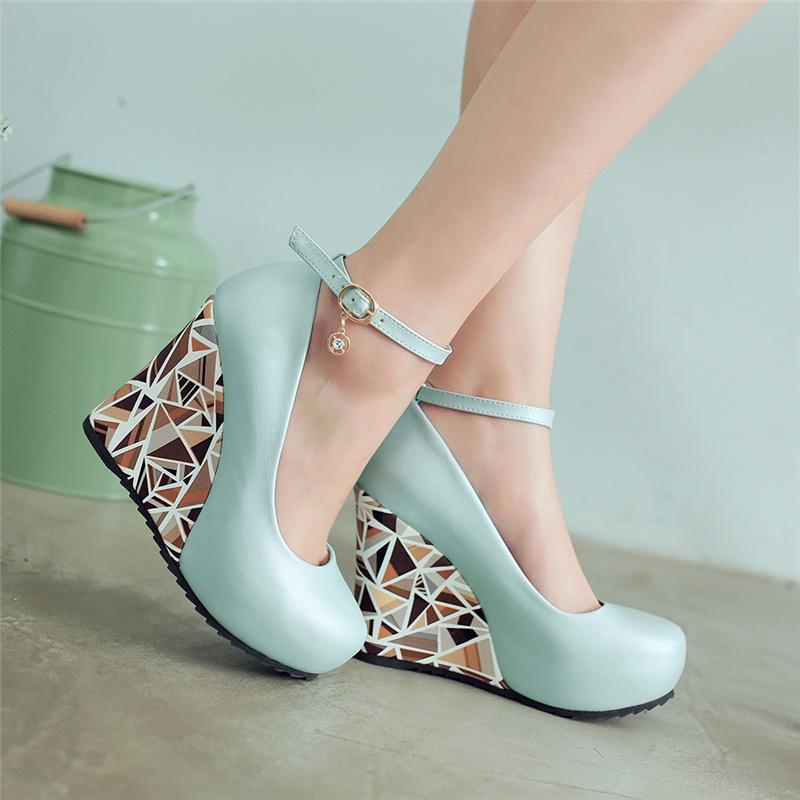 Módní platformové klínky Boty na vysokém podpatku Ležérní kotníkové pásky Lodičky Dámské Bílé Černé Klínek Svatba Kancelářské boty Pro ženu