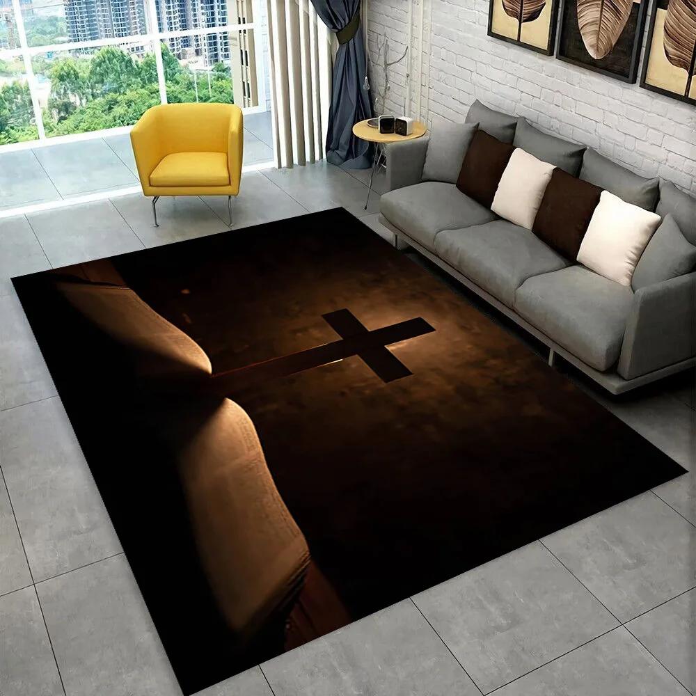 Holy Bible Cross Jesus Pray Area Rug,Carpet Rug for Home Living Room Bedroom Sofa Doormat Decor,kid Play Non-slip Floor Mat Gift