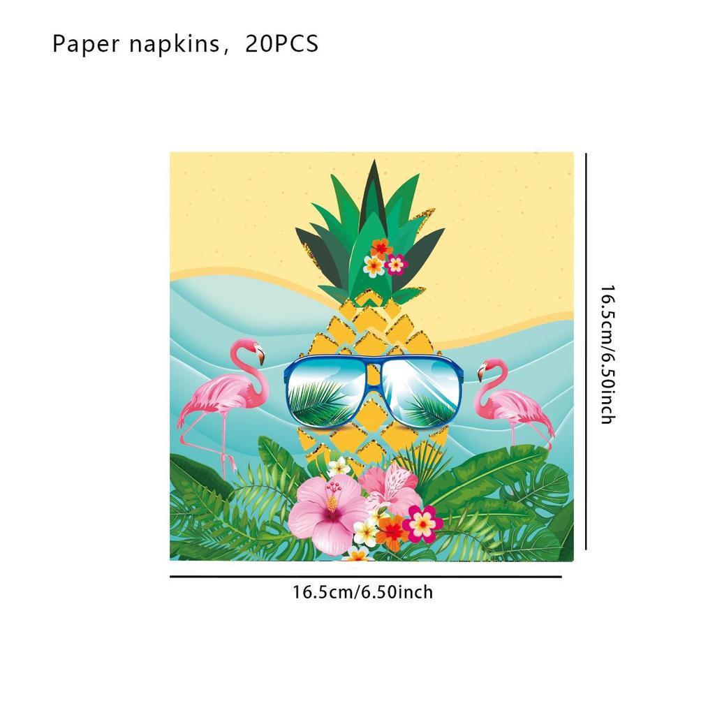 Hawaii Flamingo & Turtle Leaf Cartoon Animal Birthday Napkin Set