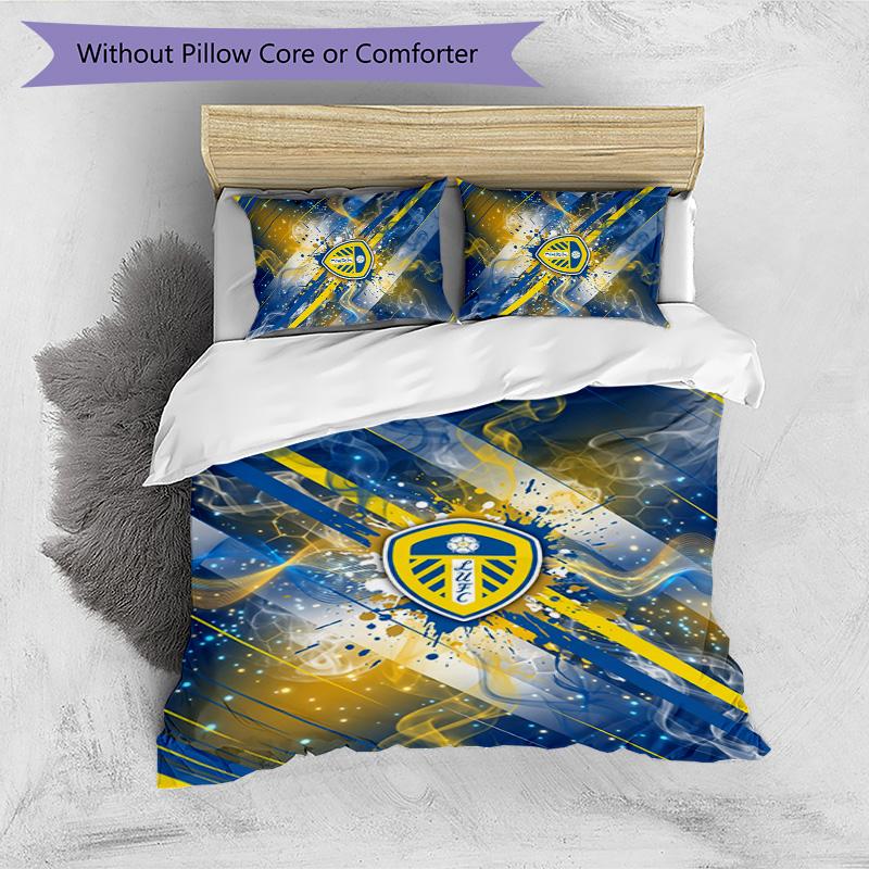 Leeds United Fußball Bedrucktes 3-teiliges Bettwäscheset, Bequemes hautfreundliches Schlafzimmer Bettbezug-Set