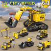 Non-Toxic 535Pcs 6In1 Engineering Truck Building Blocks City Construction Bulldozer Crane Car Bricks Set For Children Toys Kids
