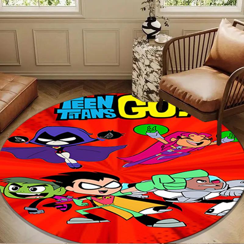 Teen-Titans Adventure Round Rug for Livingroom,Bedroom, Palyroom, Chair Rug, Area Rug, Circle Carpet, Large Size Decor Fan Christmas Gift