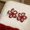 Red Hollow Flower Earrings: Elegant Silver Needle Studs for Women