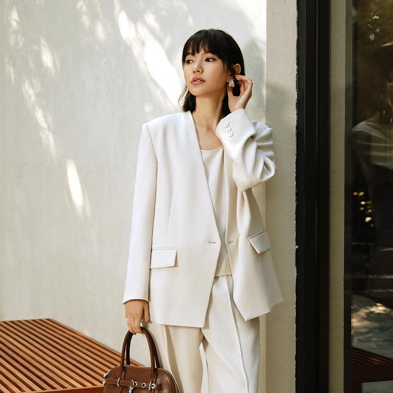 Spring 26: Women s Oversized Grey Blazer - Minimalist Style Casual Suit Large