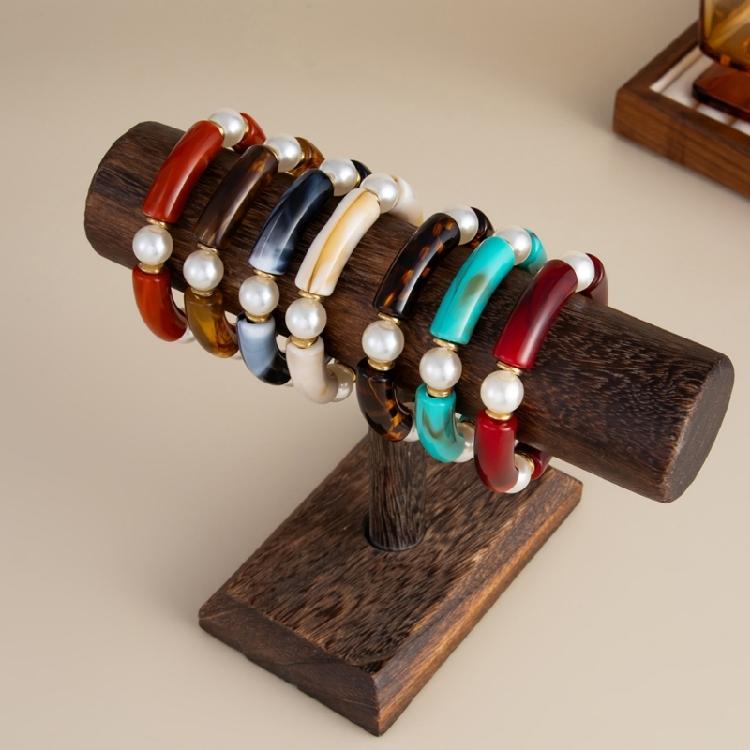 Elegant Resin Bead Elastic Bracelet Marbled Effect Design Comfortable Fit Women Accessory Stretchable Bracelet for Daily
