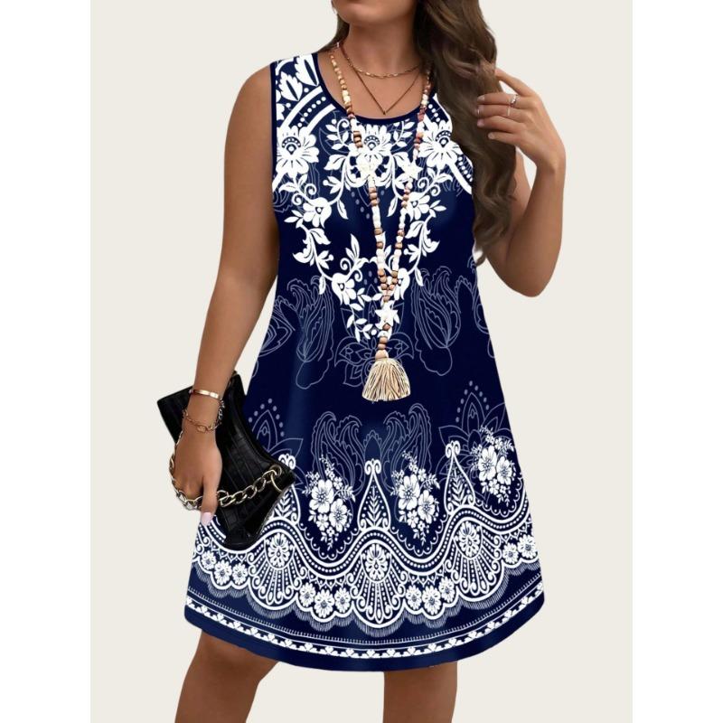 Ethnic Style Vintage Dresses Summer Women's Dresses Plus Size Sundress Casual Tank Dress Beach Flowers 3D Printed Dress