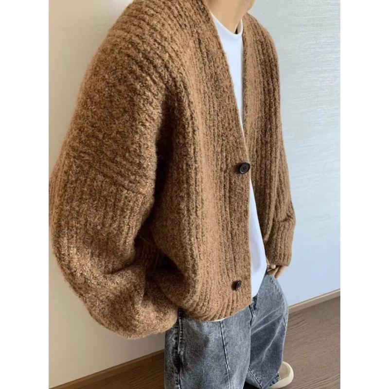 Men's Retro Thick Knit Cardigan - Autumn/Winter Casual Loose Fit Sweater.