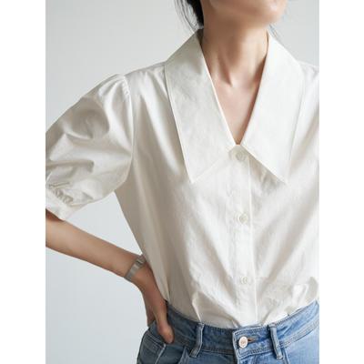 Women's Retro V-neck White Puff Sleeve Top