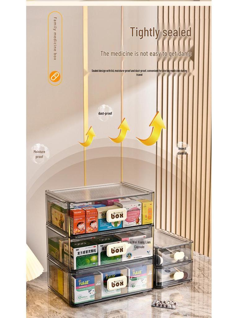 Transparent Dustproof Stackable Medicine Storage Box - Multi-functional Large Drawer-Type for Household Use