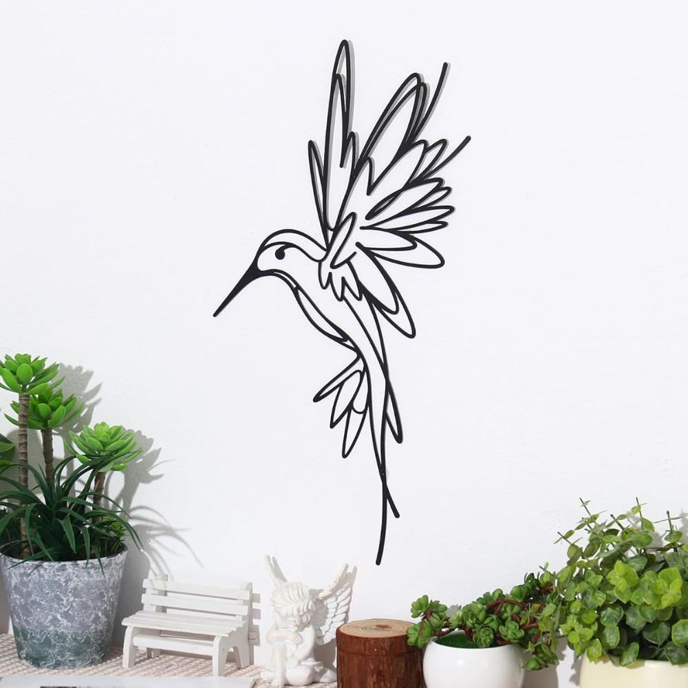 Modern Minimalist Black Hummingbird Metal Wall Decor 9.4x17.2in Outdoor Art Sculpture
