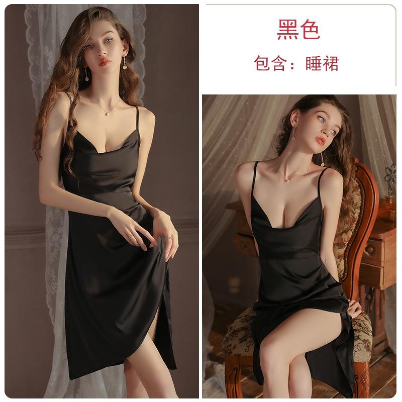 Women's Silky Satin Low Cut Cowl Neck Sleep Dress with Robe Lounge Set