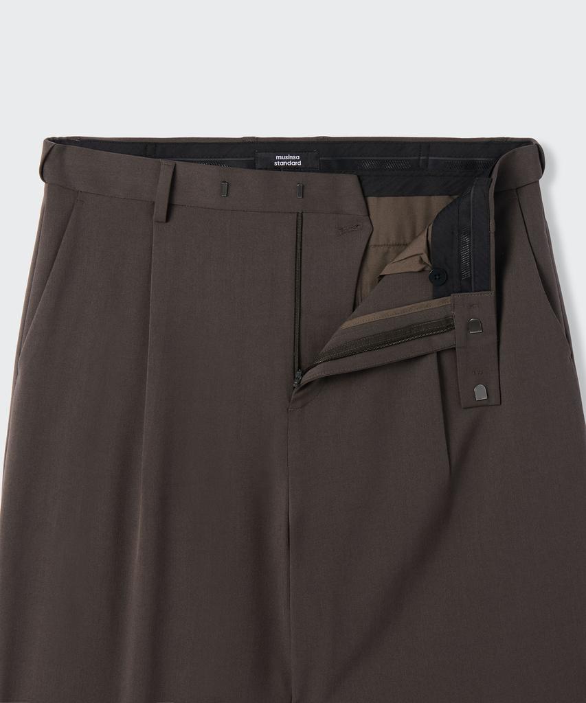 MUSINSA STANDARD One-Tuck Loose Tapered Hidden Banding Slacks [Van Dyke Brown]