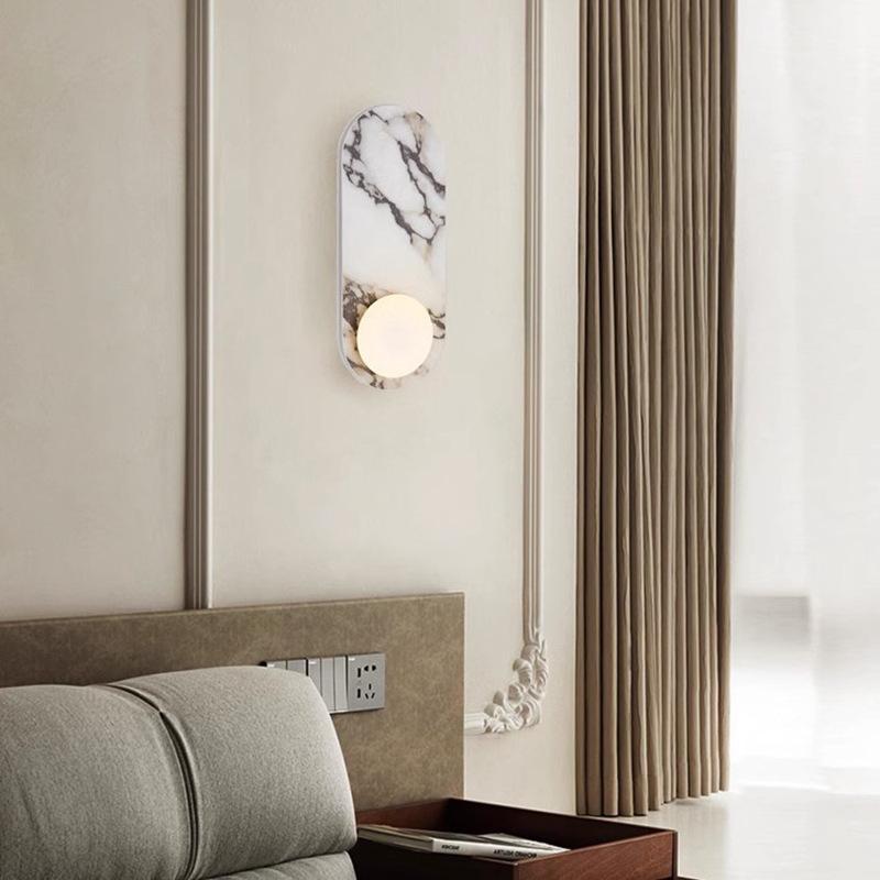Modern Luxury White Black Natural Marble Led Wall Lamp White Glass 8cm G9 Bulb Sconce For Indoor Foyer Aisle Restaurant Bedroom
