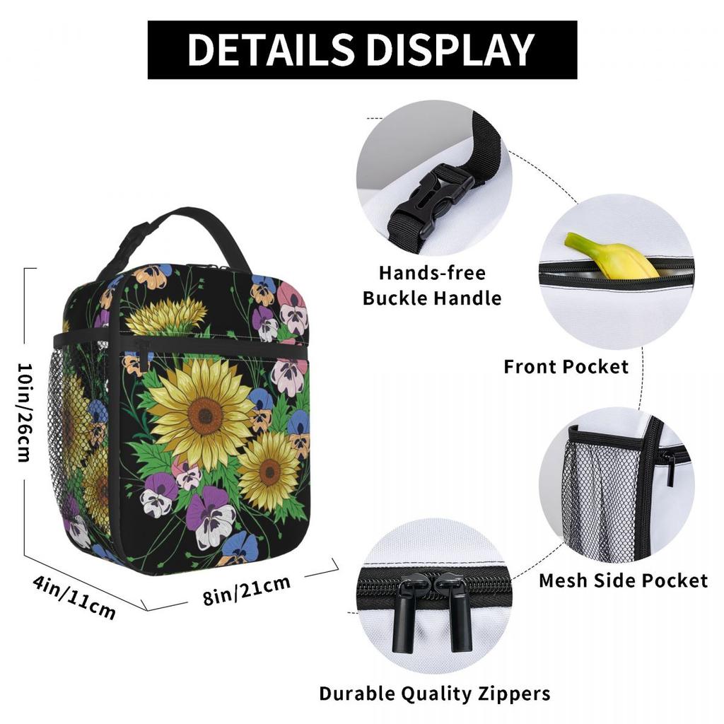 Vintage Sunflower Flowers Insulated Lunch Bag for Women Office Cooler Thermal Food Box Tote Portable Lunch Boxes Container