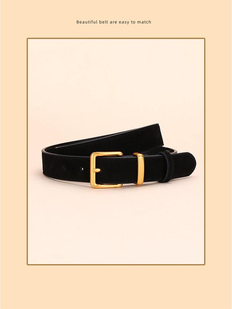 Versatile Matte Leather Women's Belt - Elegant Fashion Suede Waistband with Second Layer Cowhide for Jeans