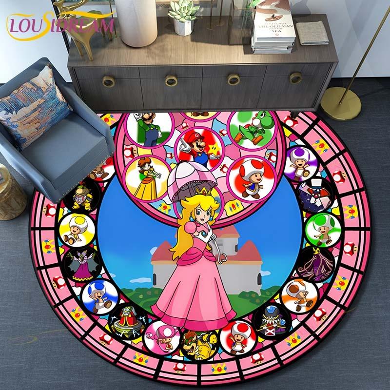 Cartoon Mario Bros Round Carpet Floor Mat Bedroom Flannel Animal Rug Anti-Slip Baby Play Mat Kids Room Decoration Mats