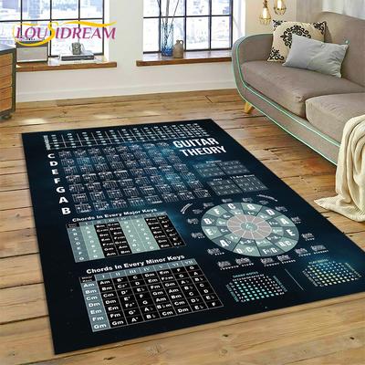 3D Gitarrenakkorde Theorie Diagramm Musik Teppich Teppich für Wohnzimmer Schlafzimmer Heimdekoration, Bodenteppich Rutschfeste Dekoration für Sofa Fußmatte