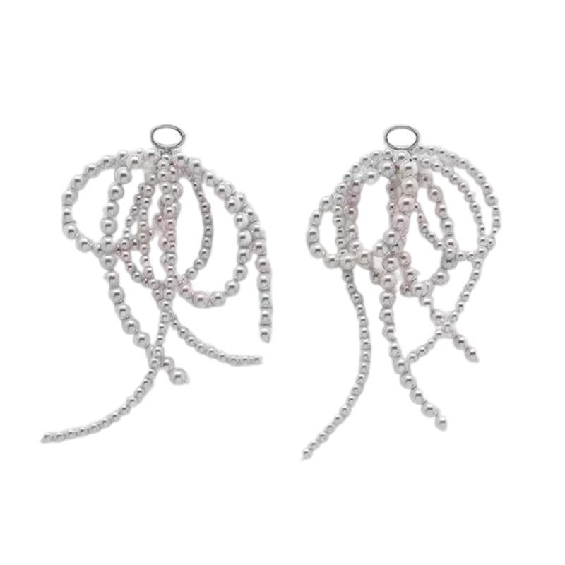 A52E Stylish Bowknot Shoe Buckle Pearl Bows Shaped Shoe Clip Supplies for Keychain