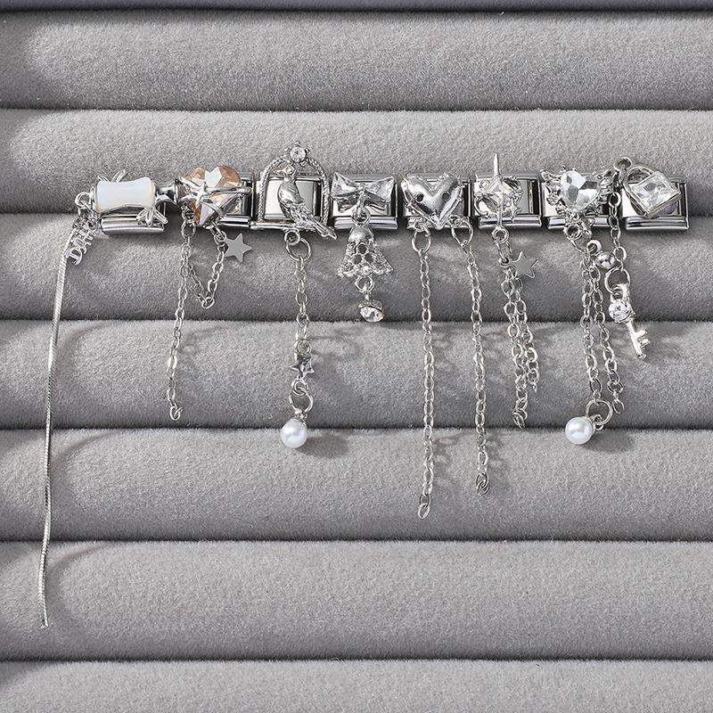 Love Heart Lock Bright Zircon Long Pendant Italian Charm Links Fit 9mm Stainless Steel Bracelet DIY Making Gifts