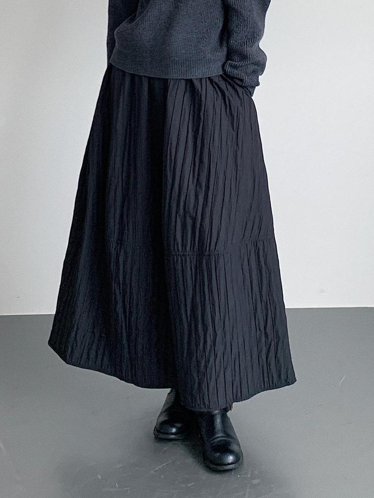 Ou Fan Women's Slimming Black Midi Skirt: Elastic Waist, Hip-Covering, Autumn/Winter Style #11017