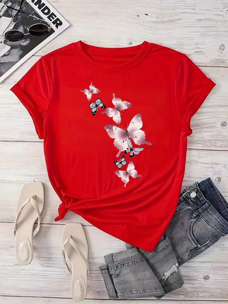 Fashion Butterfly Print Harajuku FeUnisex Harajuku Short Sleeve Casual Womens Tshirt Clothing Street Tops Tees Aesthetic Clothes