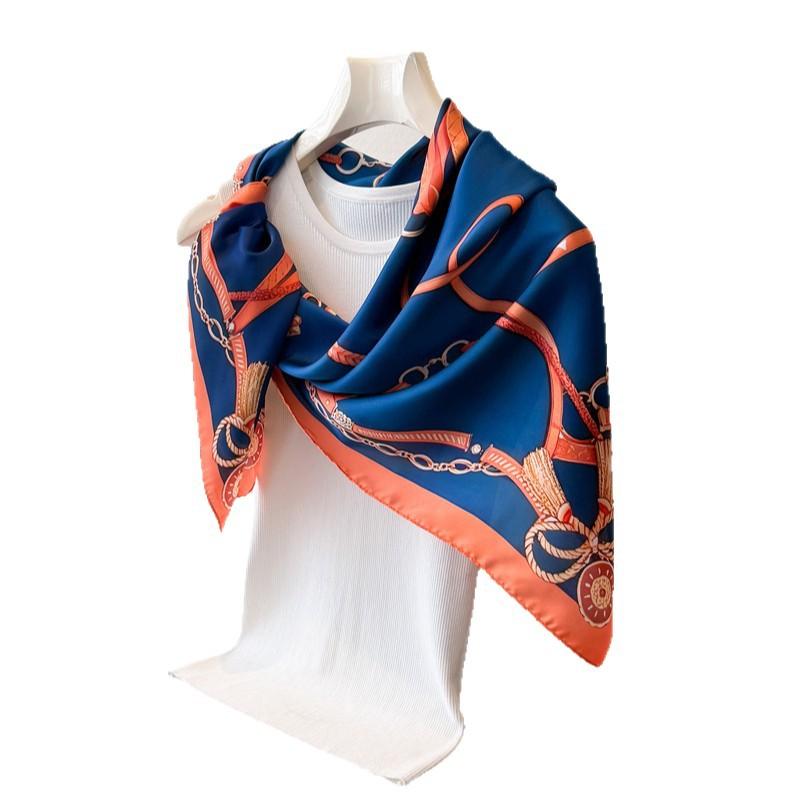 New harness chain simulation silk high-end large square scarf silk scarf printed shawl decorative scarf sunscreen headscarf scarf