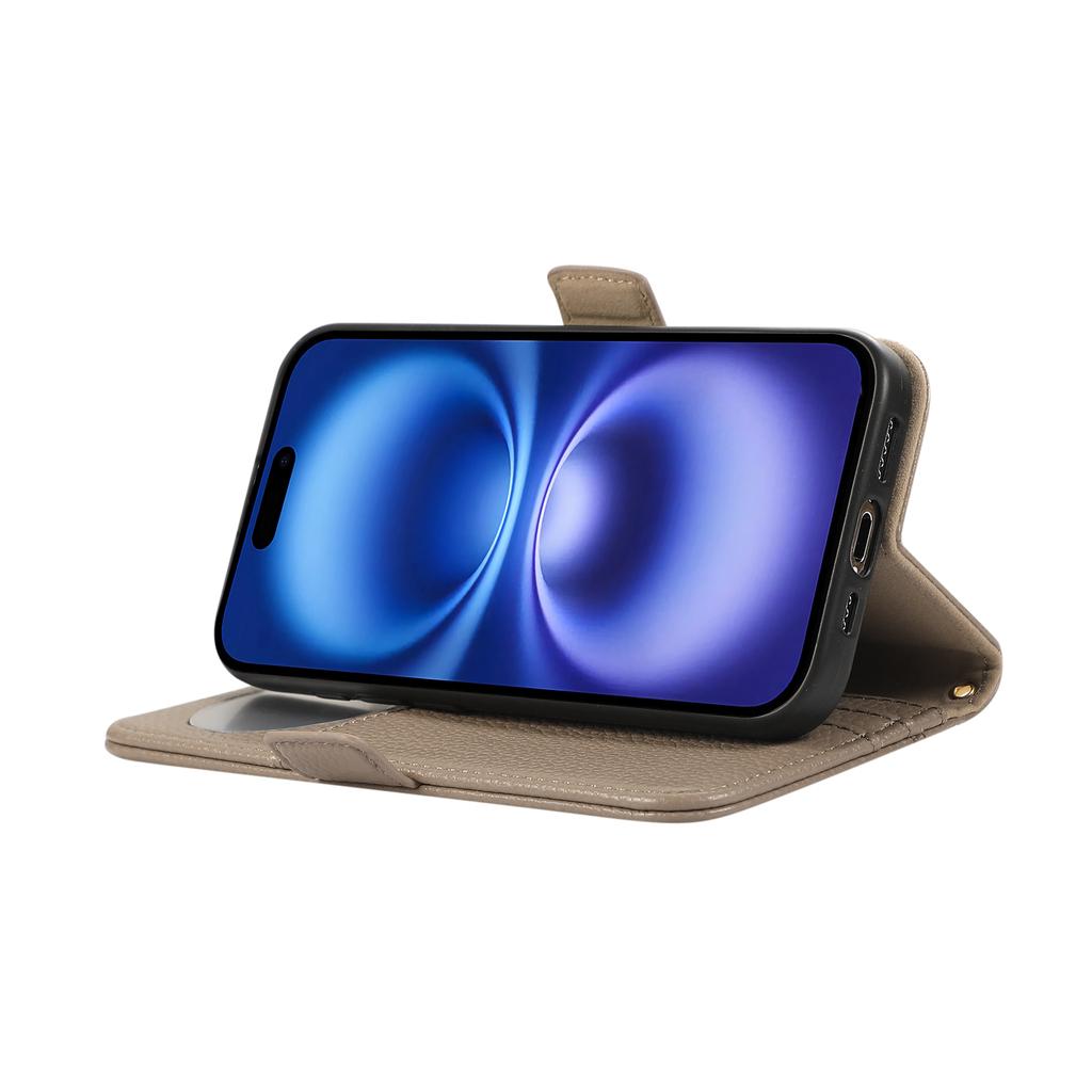 Für iPhone 16 Pro Max Wallet Handyhülle Stoßfestes TPU+PU Leder Flip Cover mit Spiegel, Riemen