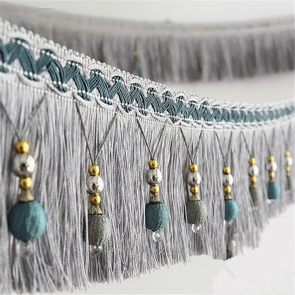 12meters Braided Beads Hanging Ball Tassel Fringe Trimming Applique Fabric Trimming Ribbon Band Curtain Table Wedding Decorated
