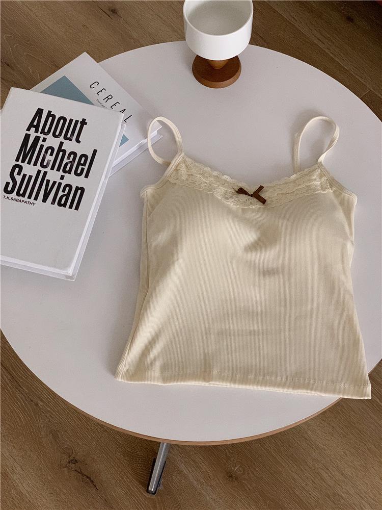 Spicy Girl Lace Bow Backless Cami with Chest Pads – Seamless Short Top