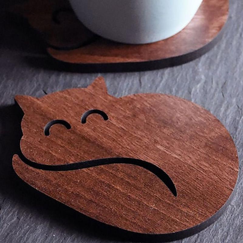 Wood Coasters Cat Shaped Coasters Set Rustic Coasters Heat Insulation Trivet Centerpiece For Coffee Table Drinking supplies