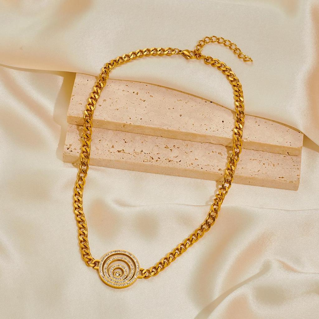 Luxury Gold-Plated Stainless Steel Jewelry Set with Diamond-Accented Necklace, Earrings, Bracelet, and Anklet