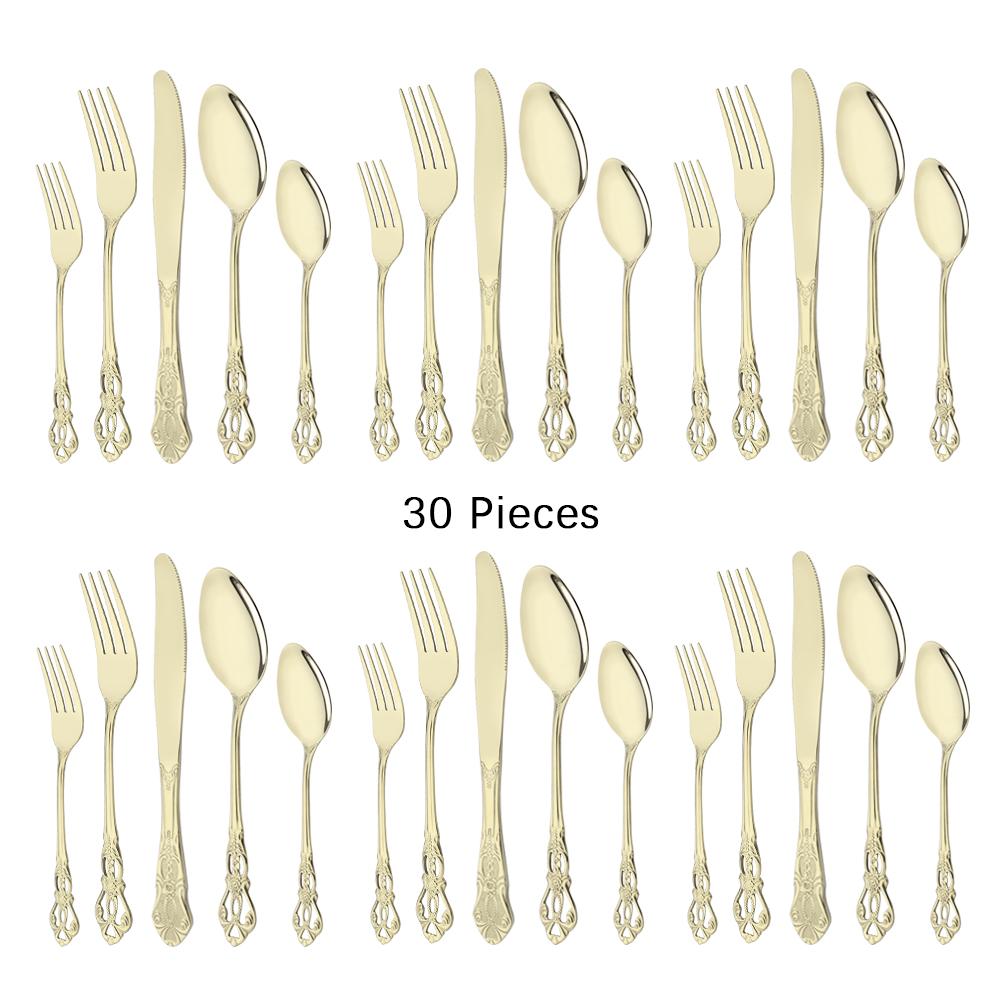30Pcs Silver Royal Dinnerware Set Knife Dessert Fork Spoon Flatware Stainless Steel Cutlery Kitchen Silverware Tableware Set