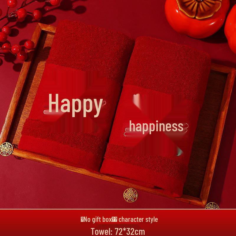 Red Wedding Towel Pair with Festive Gift Bag - Dowry Face Washing Souvenir