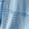 ZANZEA Women Square Collar Summer Hollow Embroidered Casual 3/4 Sleeve Blouse