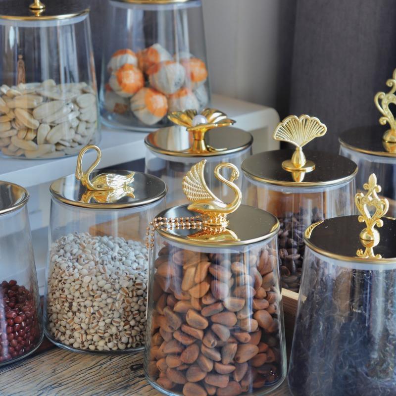 Aufbewahrungsglas aus klarem Glas mit Deckel Goldener Elch Bonbonglas Zuhause Multifunktional Nuss Kaffeebohne Kräuter Aufbewahrungsflasche Küchenbehälter