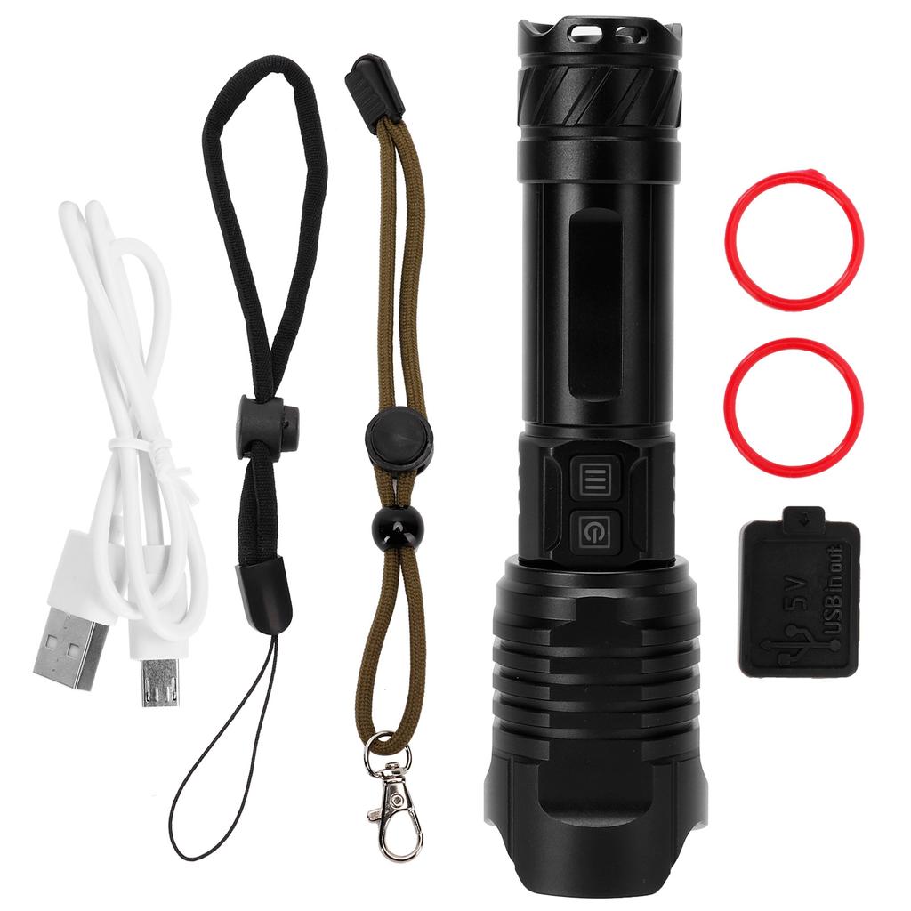 P99 Retractable Zoom Flashlight Aluminum Alloy USB Charging Flashlight for Outdoor